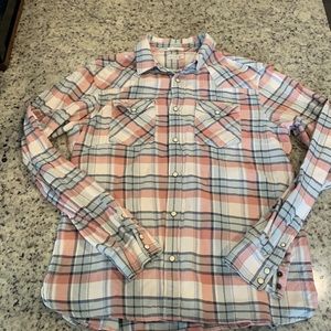 Mens All Saints flannel pearl button shirt